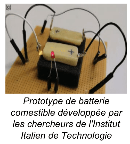 Photographie d'un petit montage posé sur une plaque perforée : deux cylindres clairs reliés par des fils et des pinces crocodile à une diode rouge et à un bloc noir.