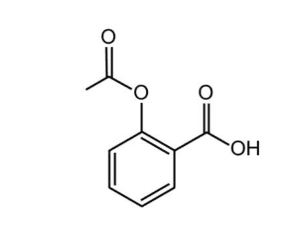 Formule développée de l'aspirine (acide acétylsalicylique) : cycle benzénique, groupe ester et groupe carboxyle