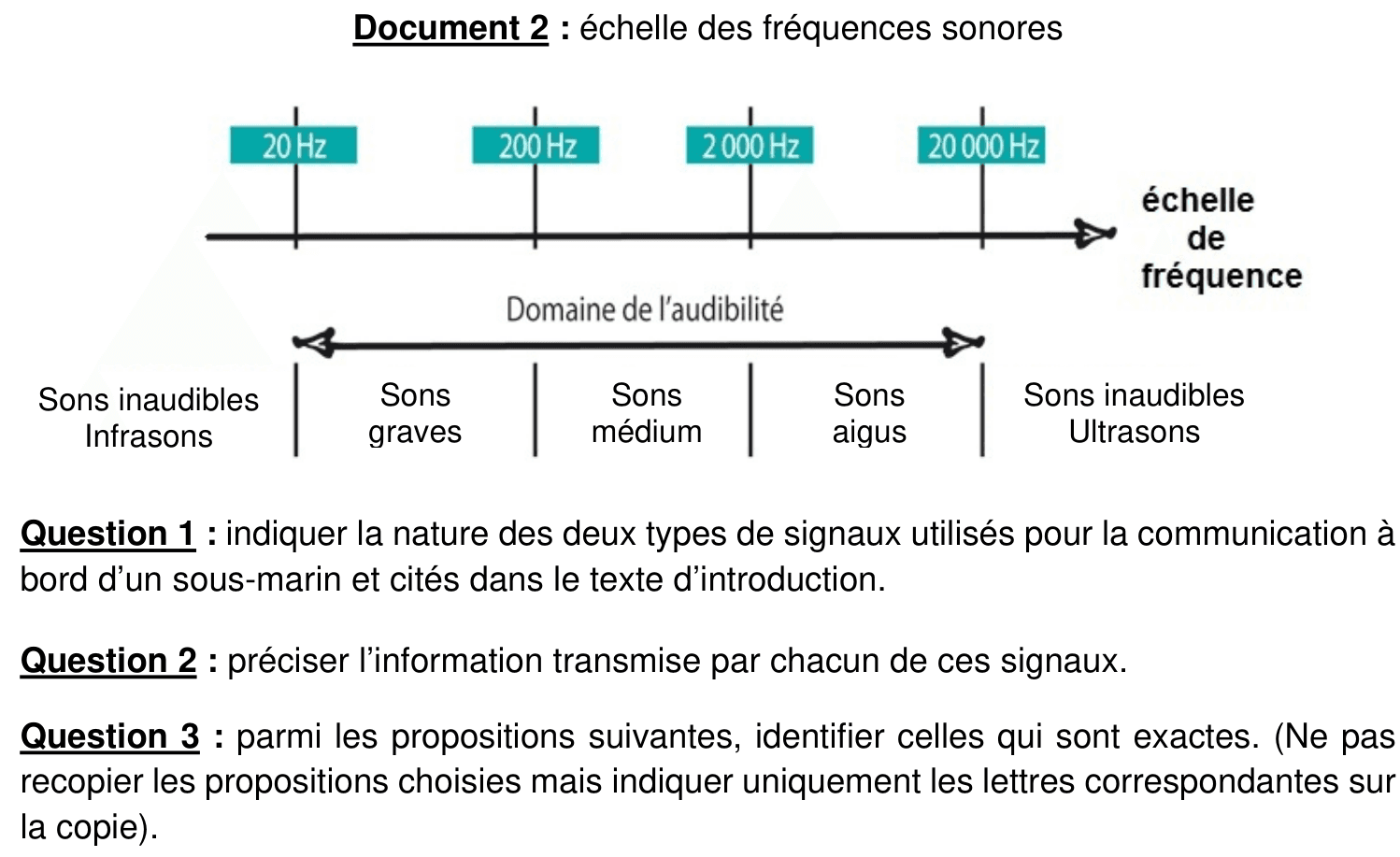 Échelle des fréquences sonores : infrasons, sons graves, médium, aigus, ultrasons