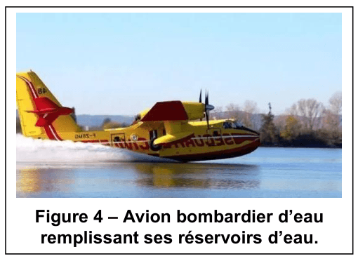 Figure 4 : avion bombardier d'eau effleurant un plan d'eau pour remplir son réservoir