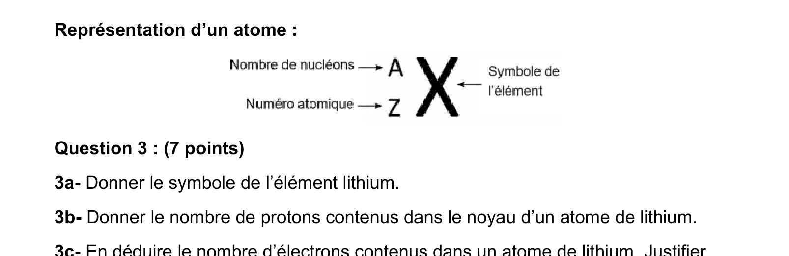 Représentation d'un atome : noyau (protons + neutrons) entouré d'électrons
